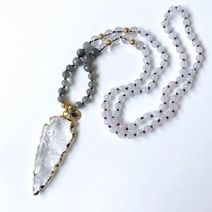 Rose Quartz & Labradorite Arrowhead Bead Necklace